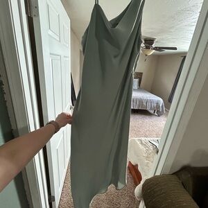 Lulu's Sage Green Cowl Neck Midi Slip Dress